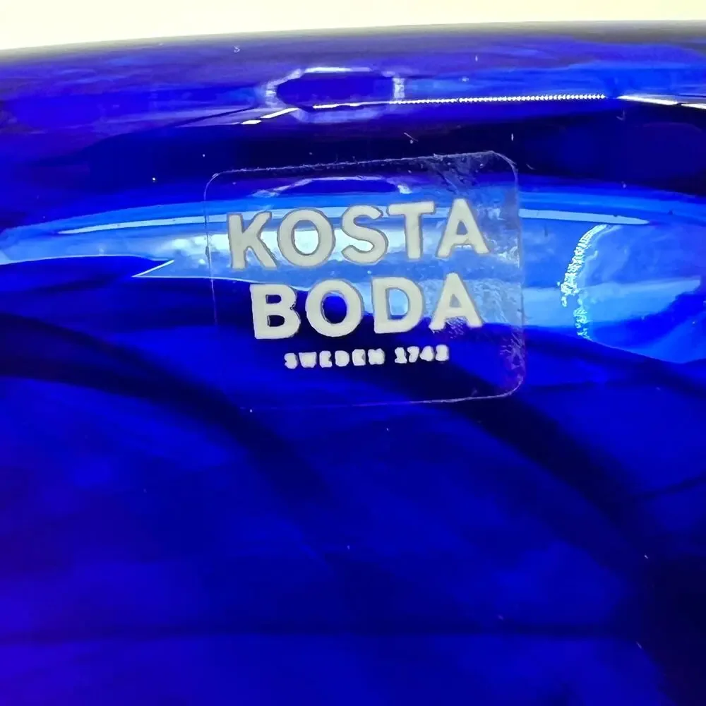 KOSTA BODA Cobalt Blue Swirl Crystal Tealight Votive Candle Holder Art Glass